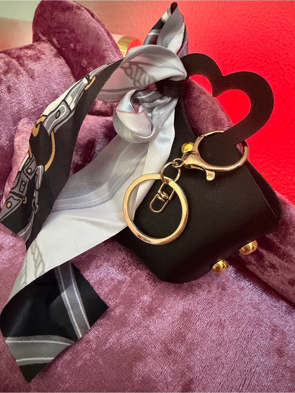 Unlisted Black Mini Heart-Handle Bag Charm with Scarf Accent